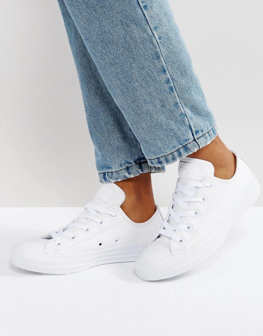 Converse Chuck Taylor Ox leather white monochrome trainers | ASOS (Global)