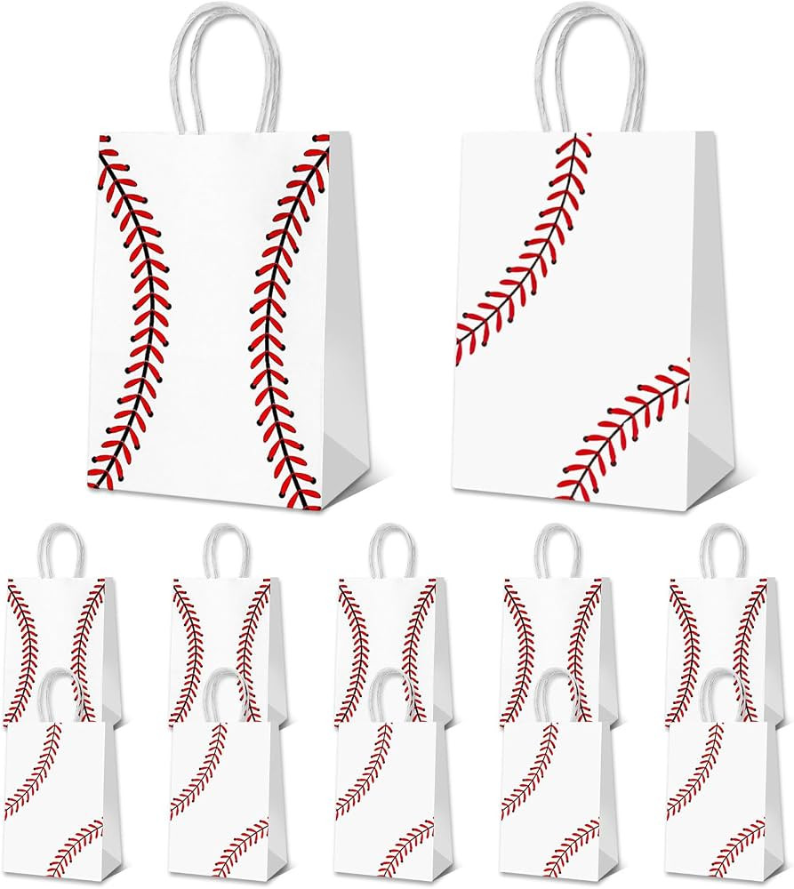 WATMTIN 12 Pcs Baseball Party Gift Bags, Baseball Pattern Goodie Bags with Handle, Paper Treat Ca... | Amazon (US)