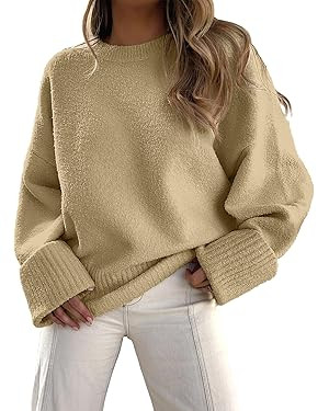ANRABESS Women's Oversized Sweaters 2025 Long Sleeve Fuzzy Knit Casual Chunky Pullover Sweater Fa... | Amazon (US)