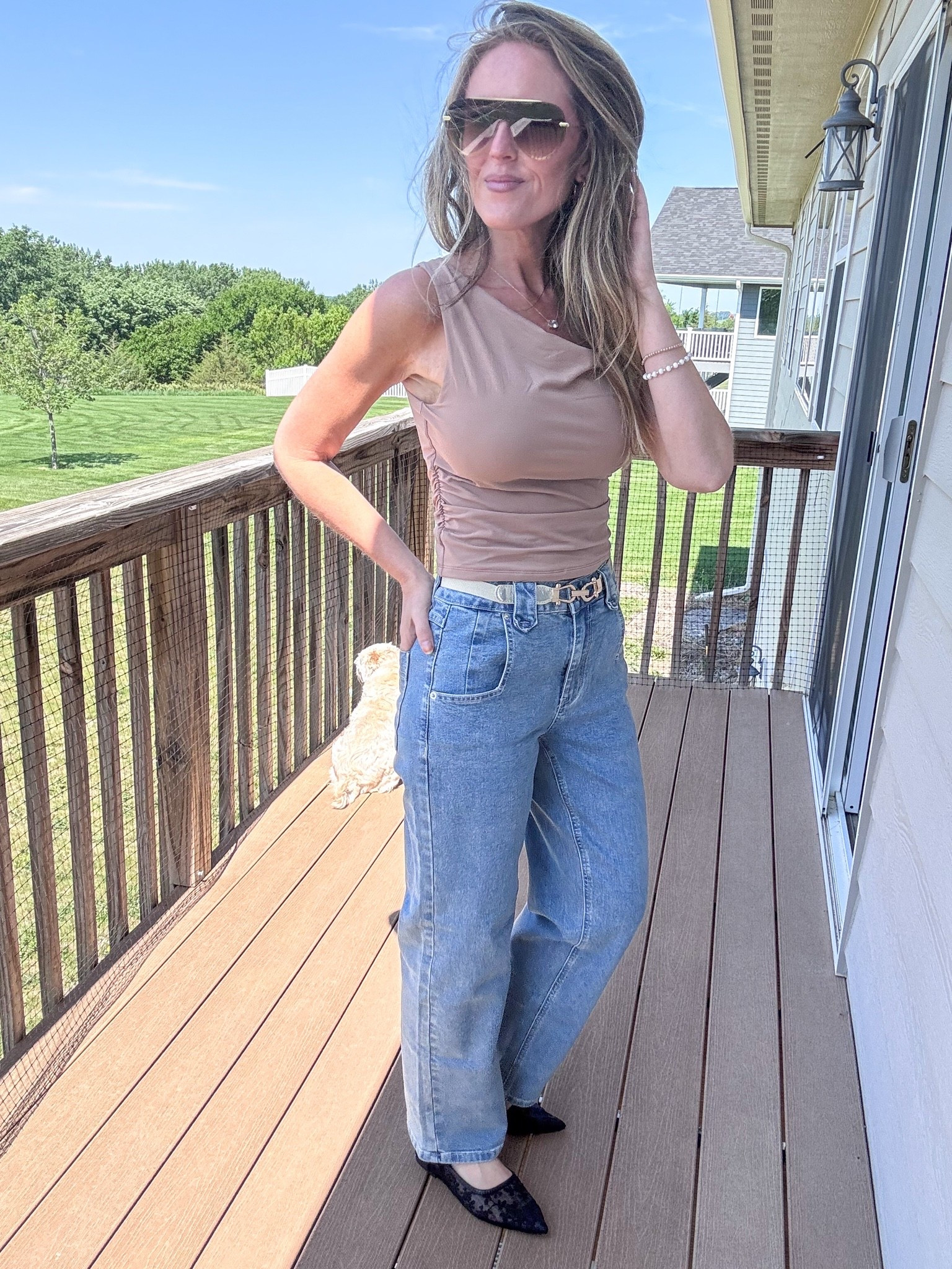 Date night look ✔️ Loving this neutral colored top paired with this baggy straight leg denim! Wearing an xsmall in the top and small in the denim.

As an Amazon Influencer I earn commission on qualifying purchases.

Date night outfit inspo, spring tops, straight leg denim, trendy belts, summer fashion, cute outfit inspo

#LTKootd #LTKOver40 #LTKMidsize