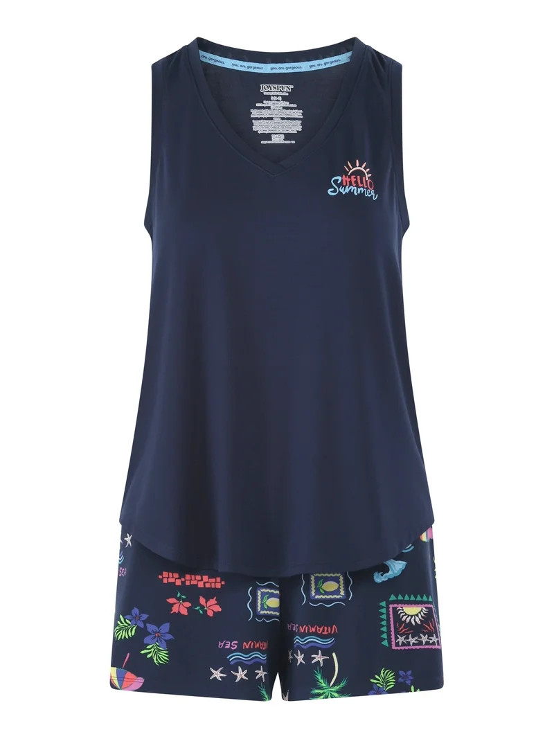Joyspun Women's Printed Tank Top and Shorts Pajama Set, 2-Piece, Sizes XS-3X | Walmart (US)