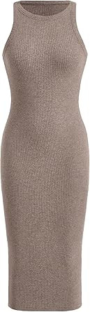 Verdusa Women's Basic Ribbed Knit Sleeveless Midi Tank Dress Crewneck Knit Bodycon Dress | Amazon (US)