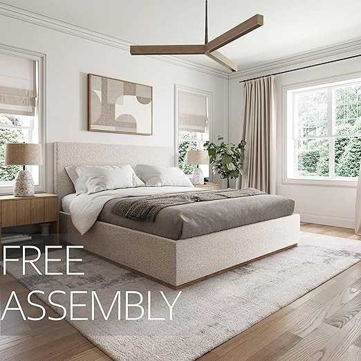 Create Comfort King Bed Frame with Headboard - Free Assembly Upholstered King Size - Monaco Bed -... | Amazon (US)