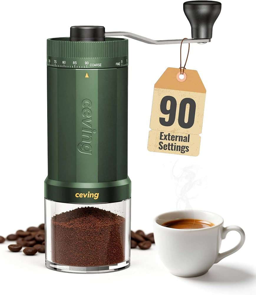 CEVING Manual Coffee Grinder with 90 External Settings, 60g Capacity, Green | Amazon (US)