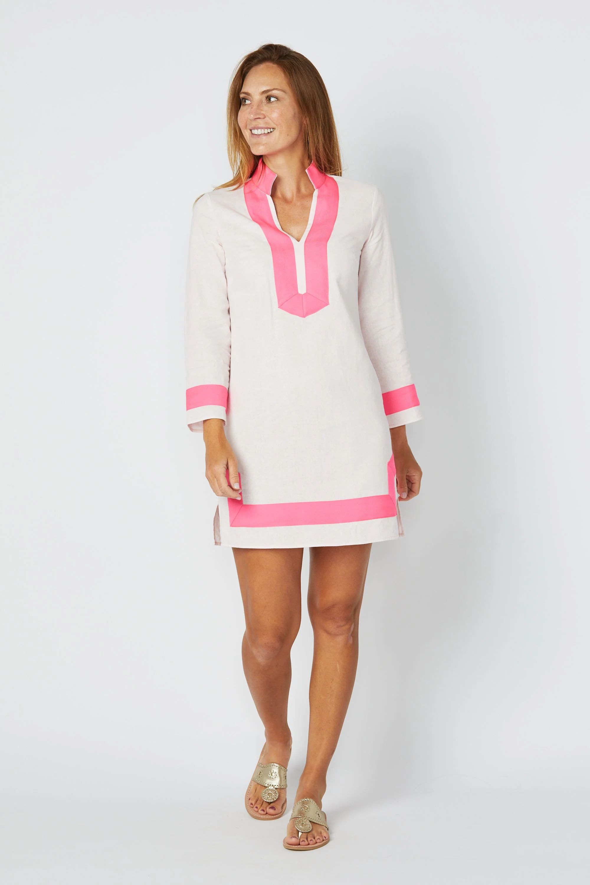 Blush Long Sleeve Classic Tunic with Hot Pink Grosgrain Trim | Sail to Sable