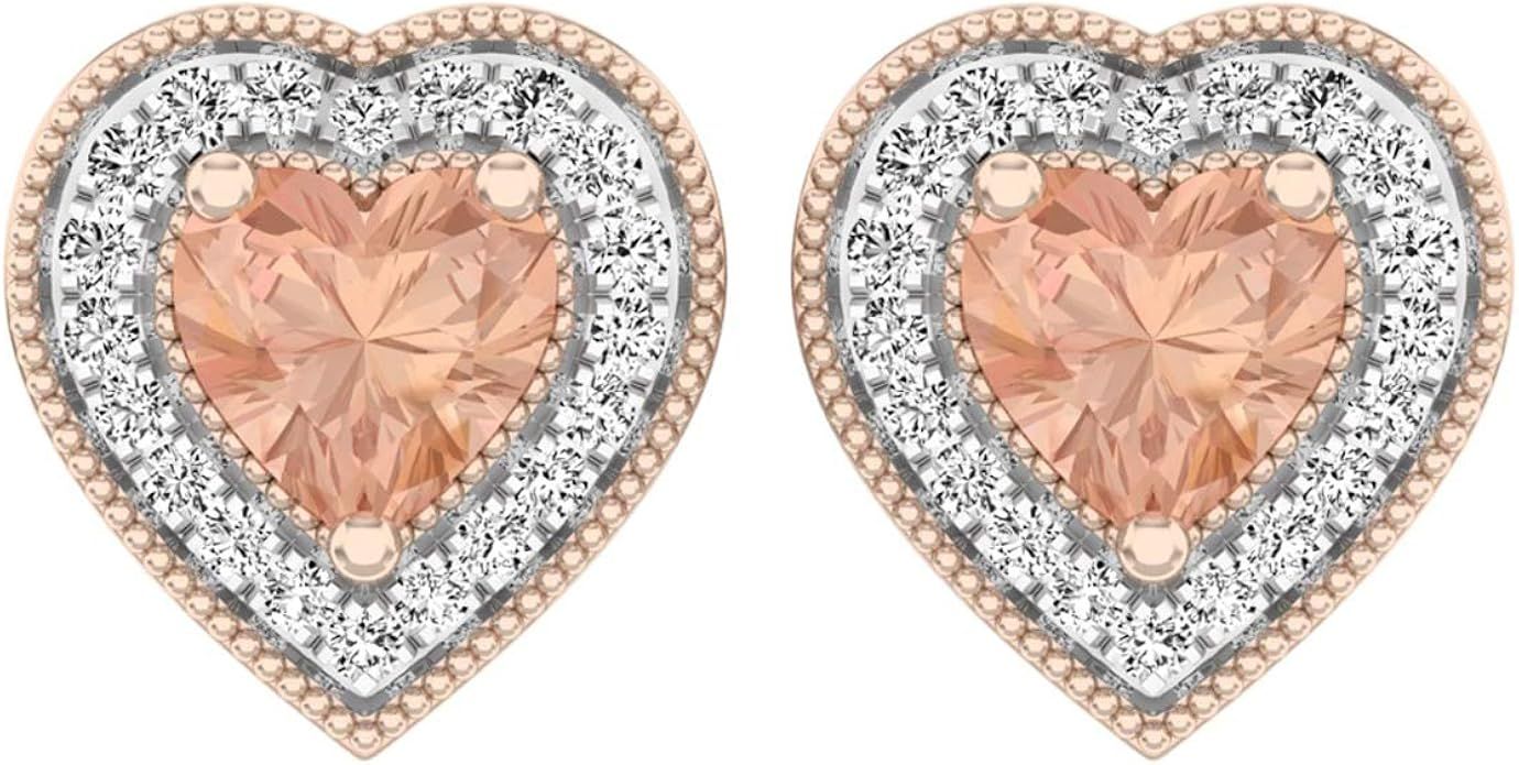 Dazzlingrock Collection Rose Gold Plated Sterling Silver Heart Morganite & Round White Diamond La... | Amazon (US)