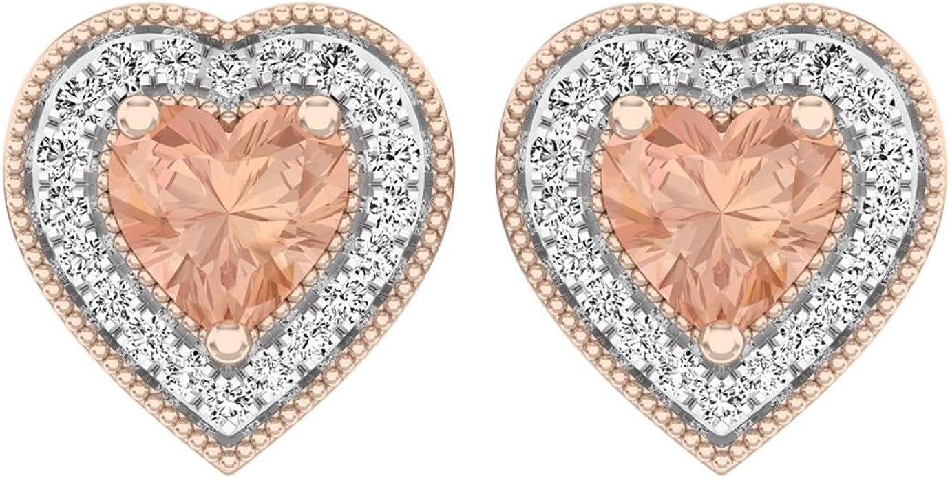 Dazzlingrock Collection Rose Gold Plated Sterling Silver Heart Morganite & Round White Diamond La... | Amazon (US)