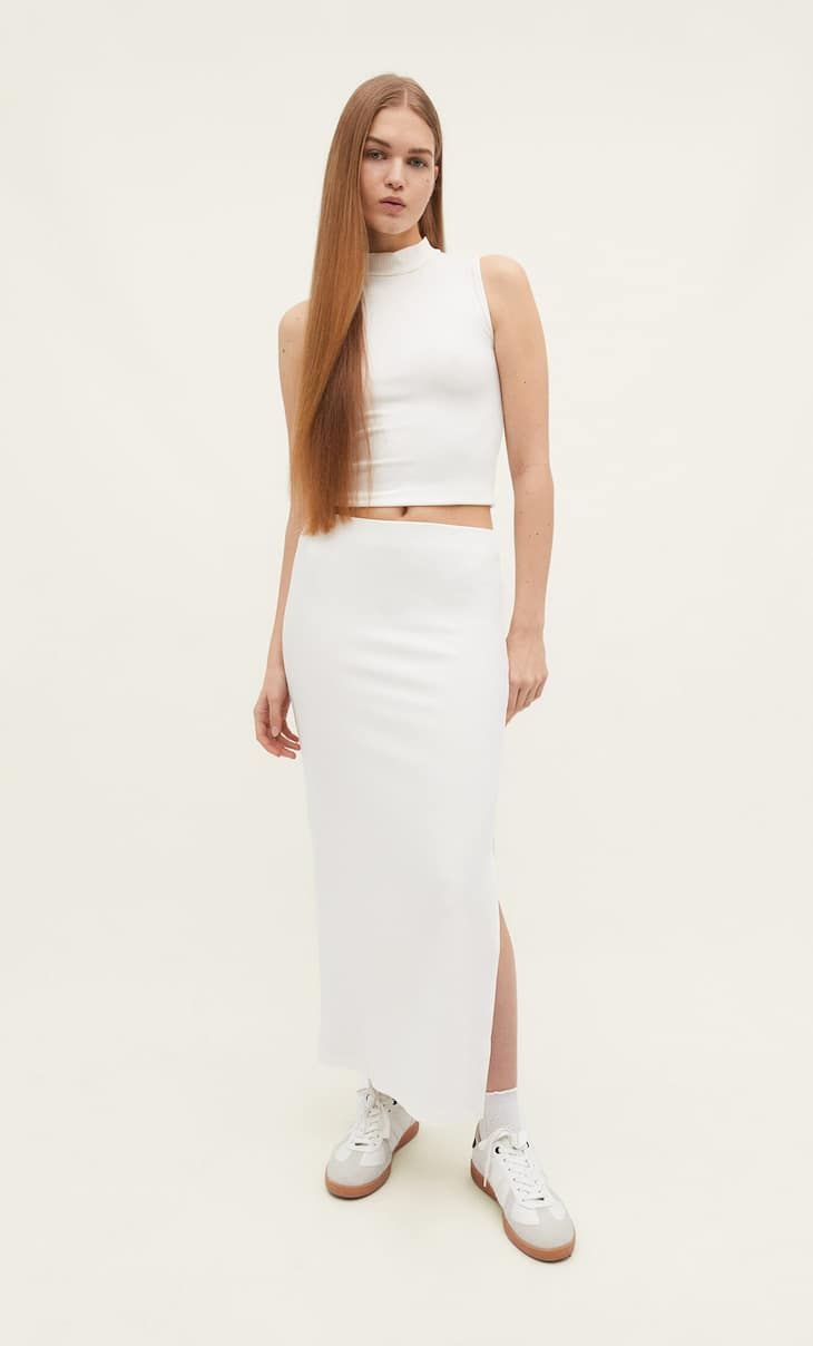 Ribbed midi skirt - Women's fashion | Stradivarius United Kingdom | Stradivarius (UK)