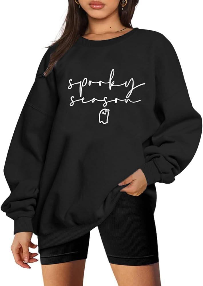 Halloween Spooky Season Sweatshirts Women Ghost Graphic Long Sleeve Shirt Halloween Oversized Pul... | Amazon (US)