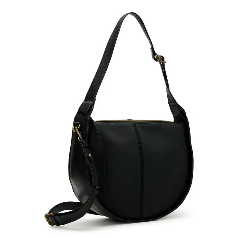 Time and Tru Women's Bryxton Saddle Shoulder Bag with Removable Crossbody Strap, Black | Walmart (US)