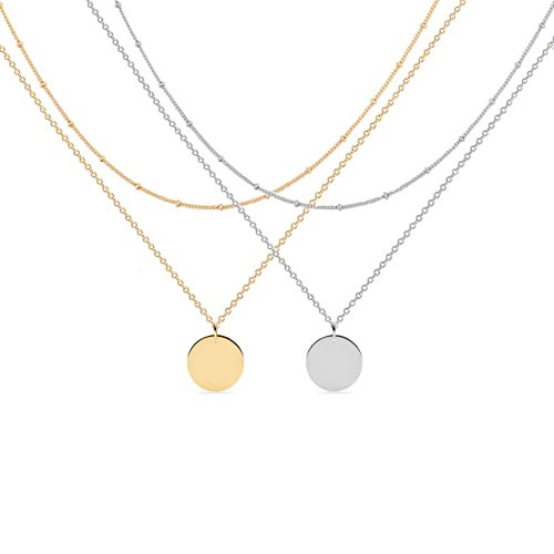 MEVECCO Layer Disc Necklace for Women Gold Silver Layered Circle Coin Disc Plated Dainty Satellite Bead Chain Simple Layer Jewelry Gift | Amazon (US)