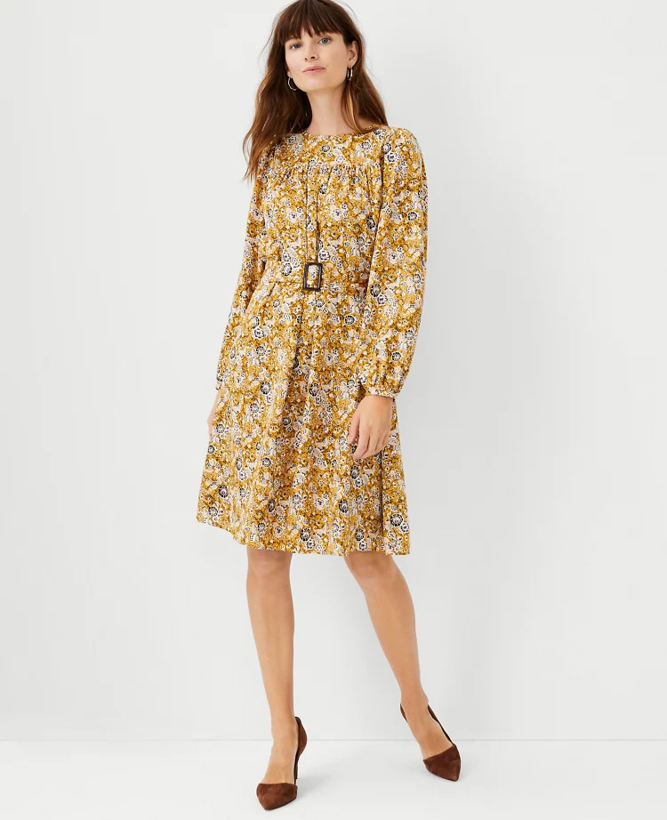Heritage Floral Belted Flare Dress | Ann Taylor (US)