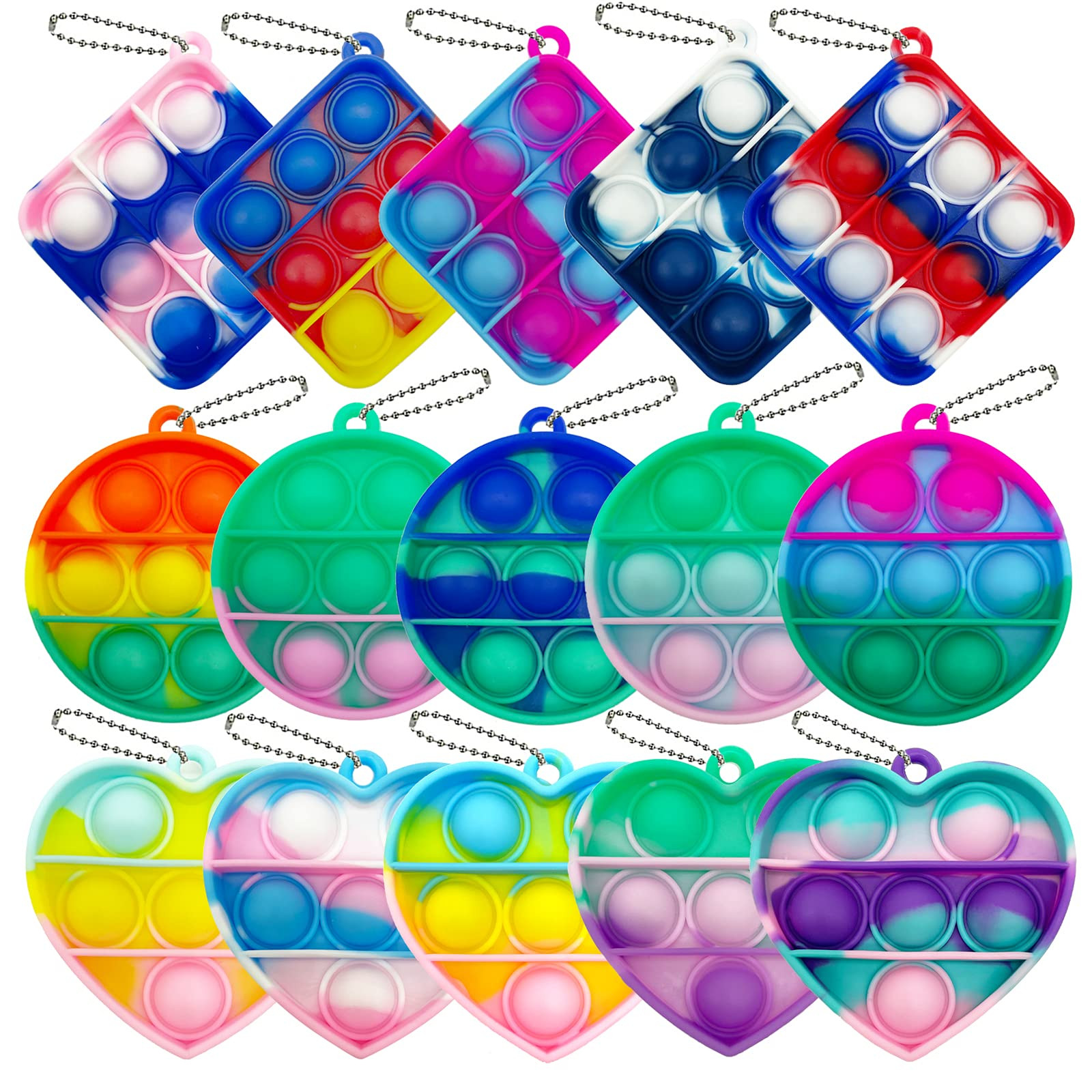 Qabfwe 15 Pcs Mini Push Pop Bubble Fidget Toy, Simple Silicone Fidget Toy, Keychain Bubble Pop Desk  | Amazon (US)