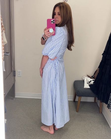 This striped midi shirtdress has fun cutouts on the sides. It’s lightweight and is the perfect summer dress with its figure flattering fit. Wear it on date nights, to brunch, a wedding, a bridal shower and more. I’m wearing size 4. Fits tts. Longer on my petite height.

#summerstyle #petitestyle #petitefashion #over40

#LTKSeasonal #LTKstyletip #LTKFind
