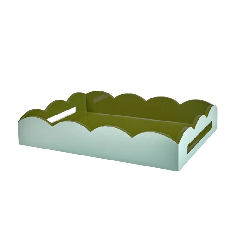 Eau De Nil & Khaki Lacquered Scallop Medium Two-Tone Tray | Addison Ross US