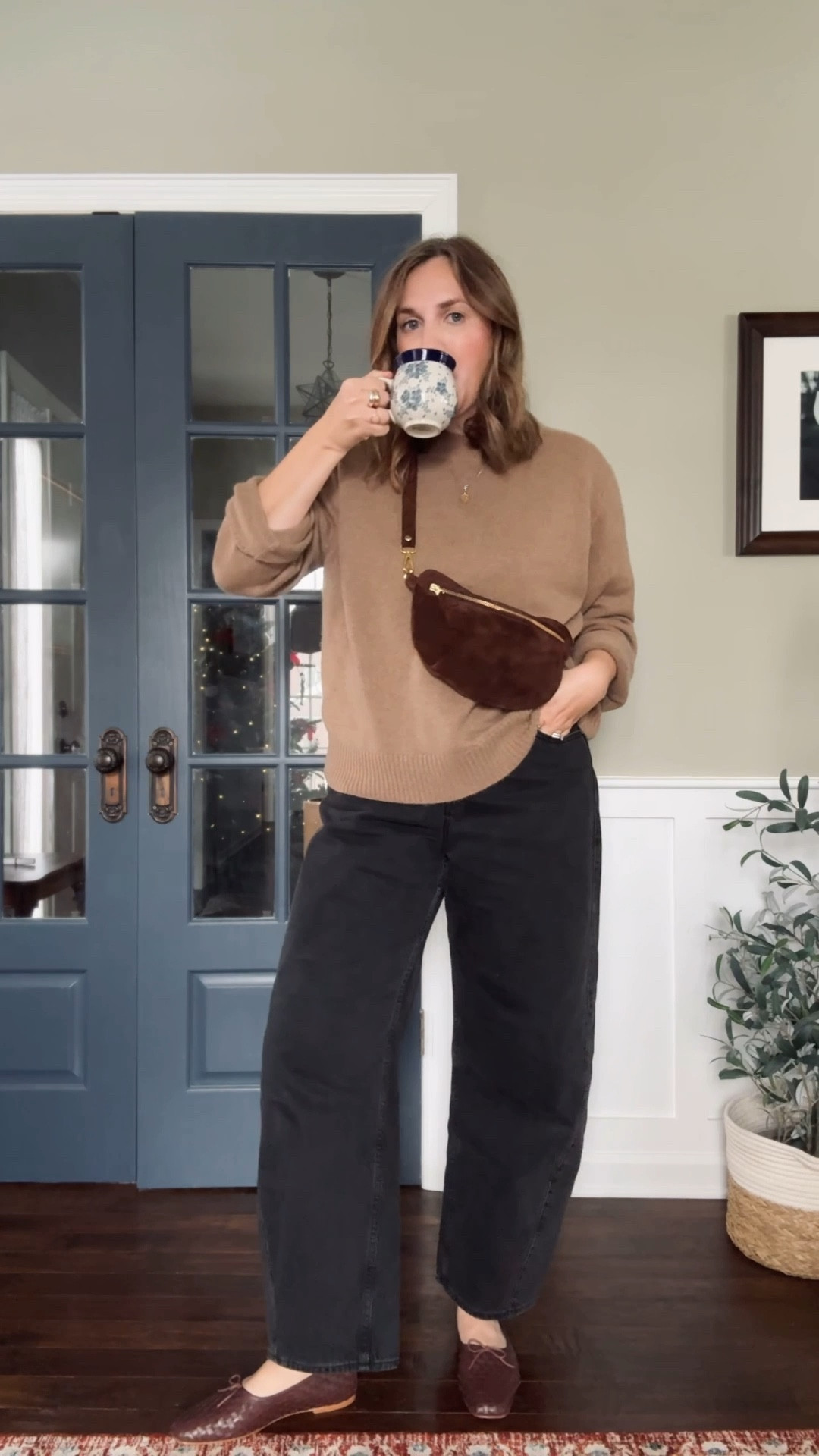 Cozy Coffee Look - Day Four 
Sweater - Quince - this is up a size but it’s already oversized 
Tee- my favorite cotton tee - old navy - tts
Jeans- Gap- up a size 
Ballet flats- Freda Salvador - sizes 8 and up go up half as size- code Jena10 
Bag- Abby Alley - chocolate suede  

#LTKgrwm #LTKSeasonal #LTKootd