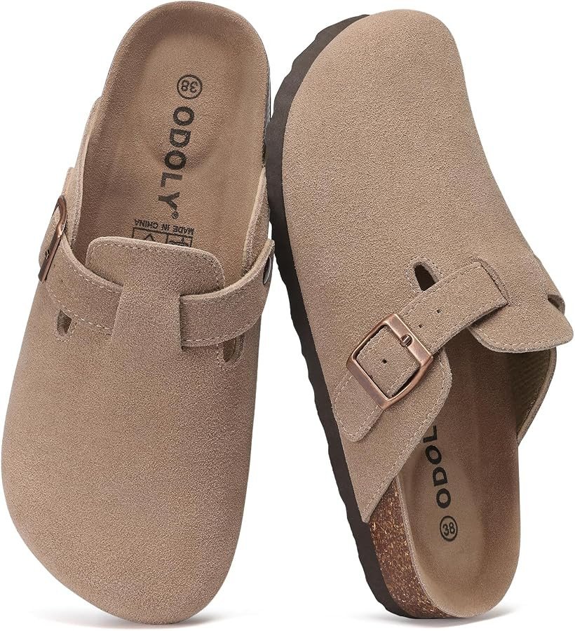 ODOLY Genuine Suede Clogs for Women Men Comfort Cork Footbed Potato Shoes | Amazon (US)