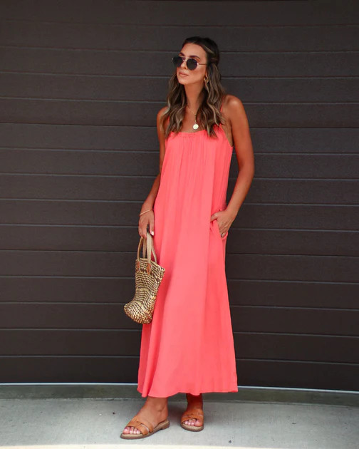 Gardenia Pocketed Maxi Dress - Coral | VICI