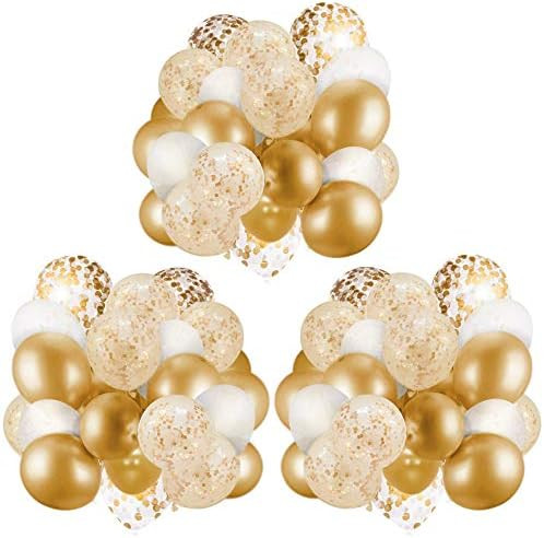 60 Pack Gold Balloons + Gold Confetti Balloons w/Ribbon | Balloons Gold | Gold Balloon | Gold Lat... | Amazon (US)