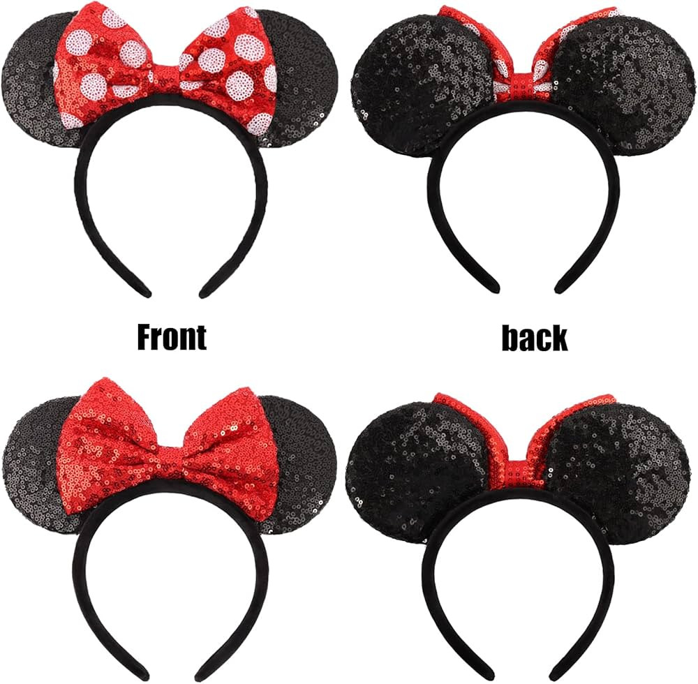 UNSPAZ Mouse Ears Bow Headbands, 2 PCS Shiny Sequin Bow Headbands Classic Mouse Ears Headbands fo... | Amazon (US)