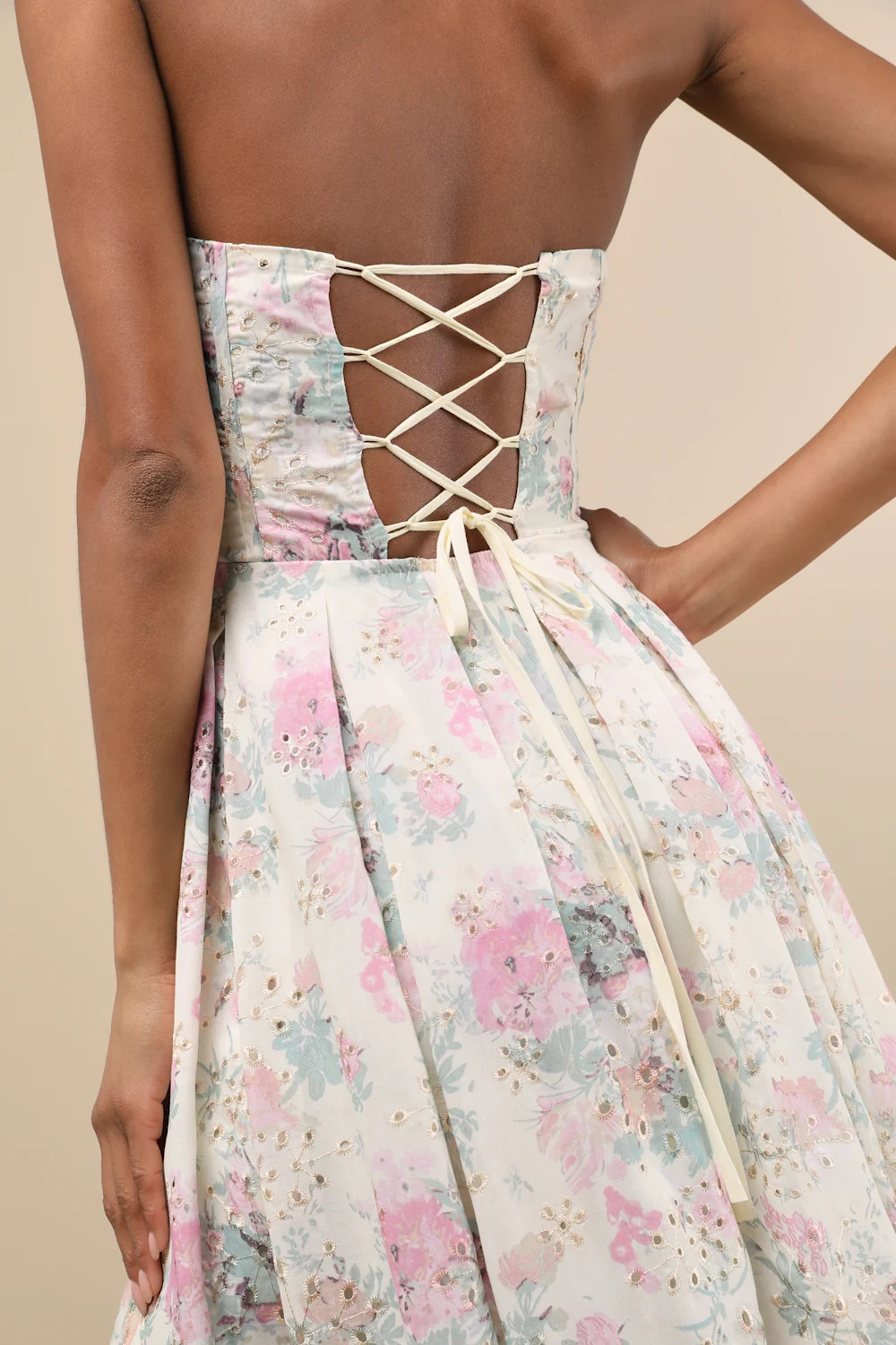Ebba Ivory Floral Eyelet Embroidered Strapless Midi Dress | Lulus