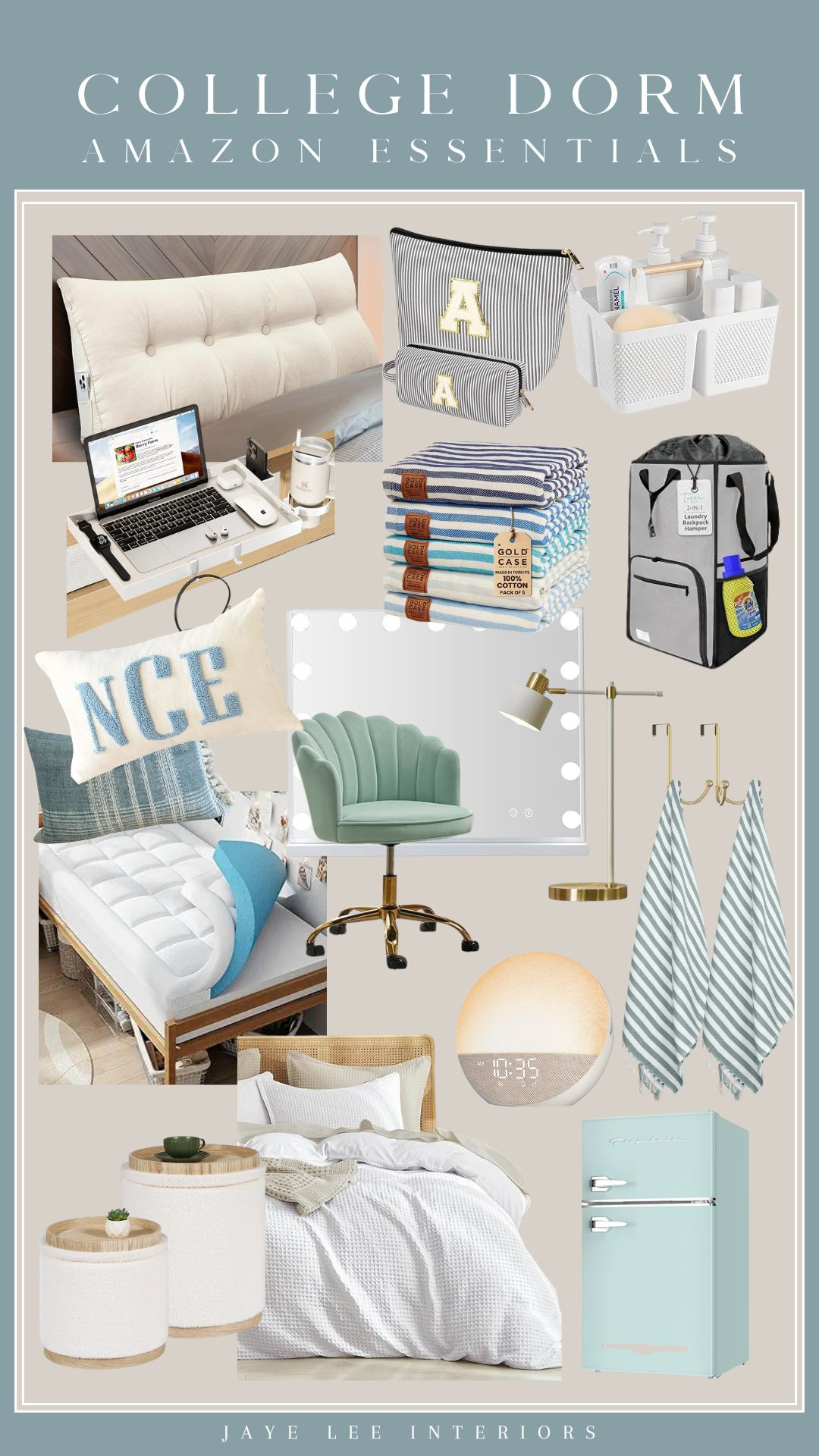 Top Amazon Finds for College Dorms...Dorm room decor, college dorm essentials, dorm decor, dorm room ideas, dorm room interiors, coastal bedroom, wedge pillow headboard, dorm room bed, monogram makeup bag, vanity mirror, turkish towels, retro mini fridge, bedding, memory foam mattress topper, alarm clock, laundry hamper, storage ottoman, throw pillows, storage and moving bags, swivel desk chair, teen room #LTKStyleTip #BackToSchool #LTKFindsUnder50 #LTKautumn

#LTKHome#LTKKids#LTKSaleAlert 

 
