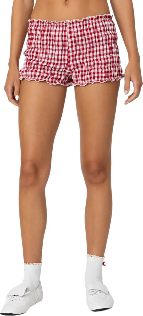 Gingham Shirred Microshorts | Nordstrom