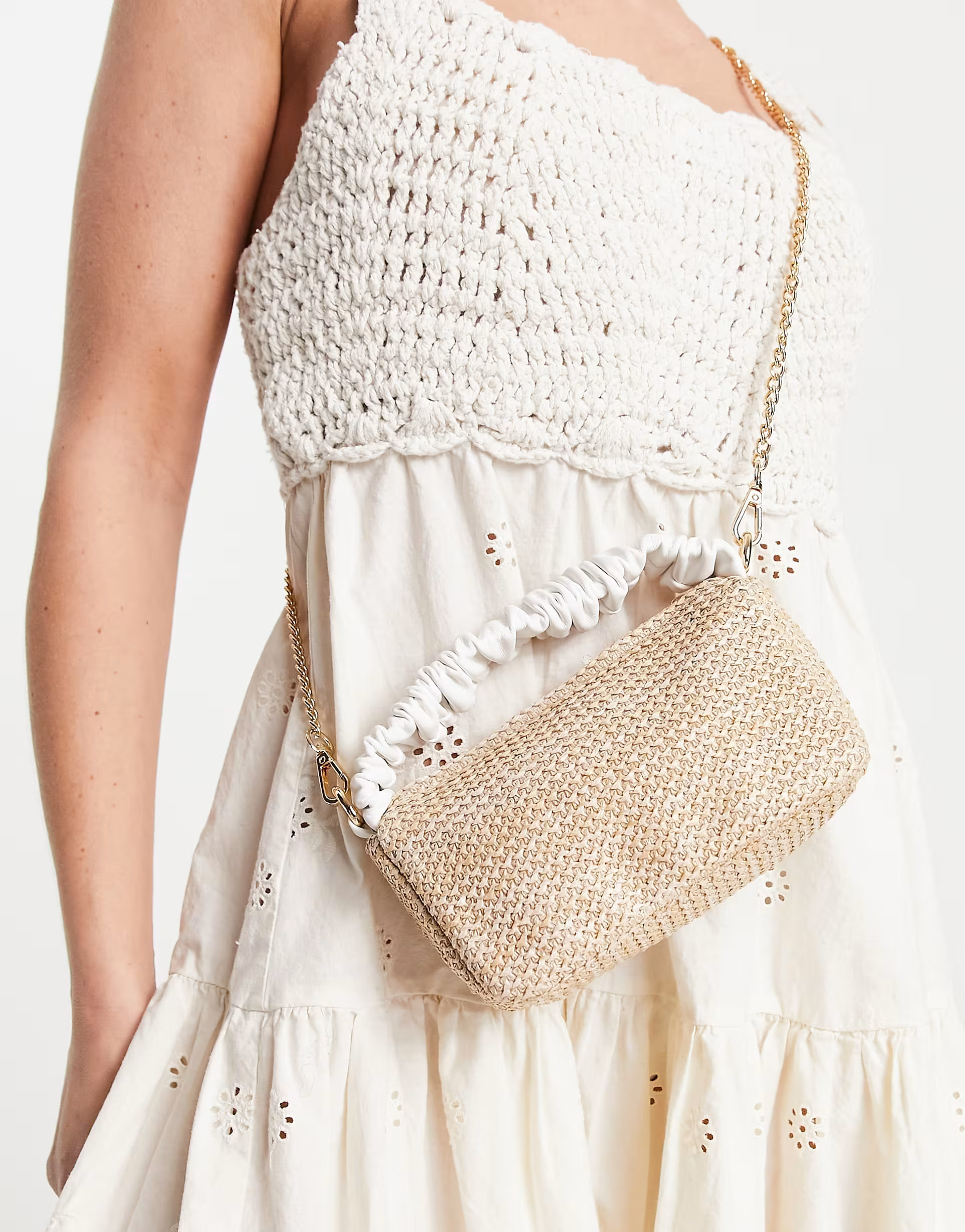 ASOS DESIGN mini crossbody bag with ruched top handle and removeable strap in straw | ASOS (Global)