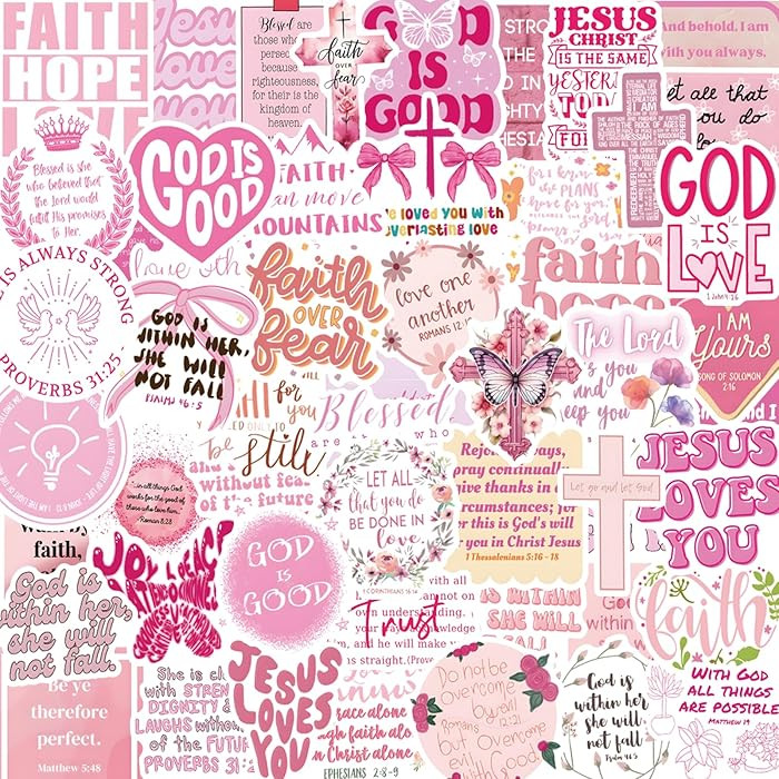 Pink Christian Stickers 55 PCS, Inspirational Bible Verse Stickers, Waterproof Jesus Sticker for ... | Amazon (US)