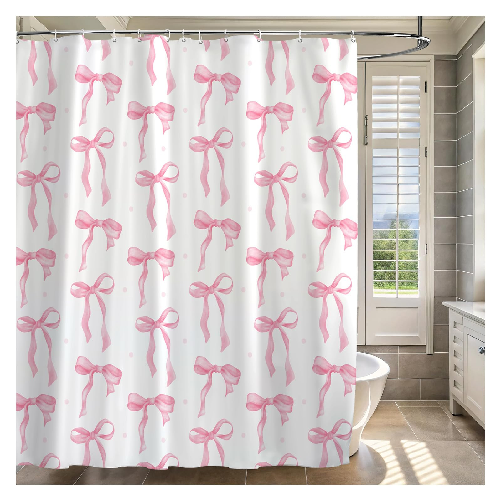 Cute Shower Curtain, Bow Pattern Waterproof Fabric Shower Curtain for Bathroom Decor, Aesthetic M... | Amazon (US)