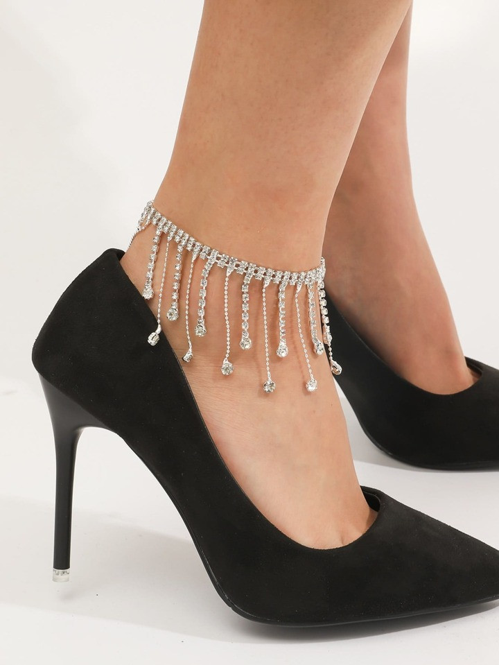 Rhinestone Tassel Decor Anklet | SHEIN