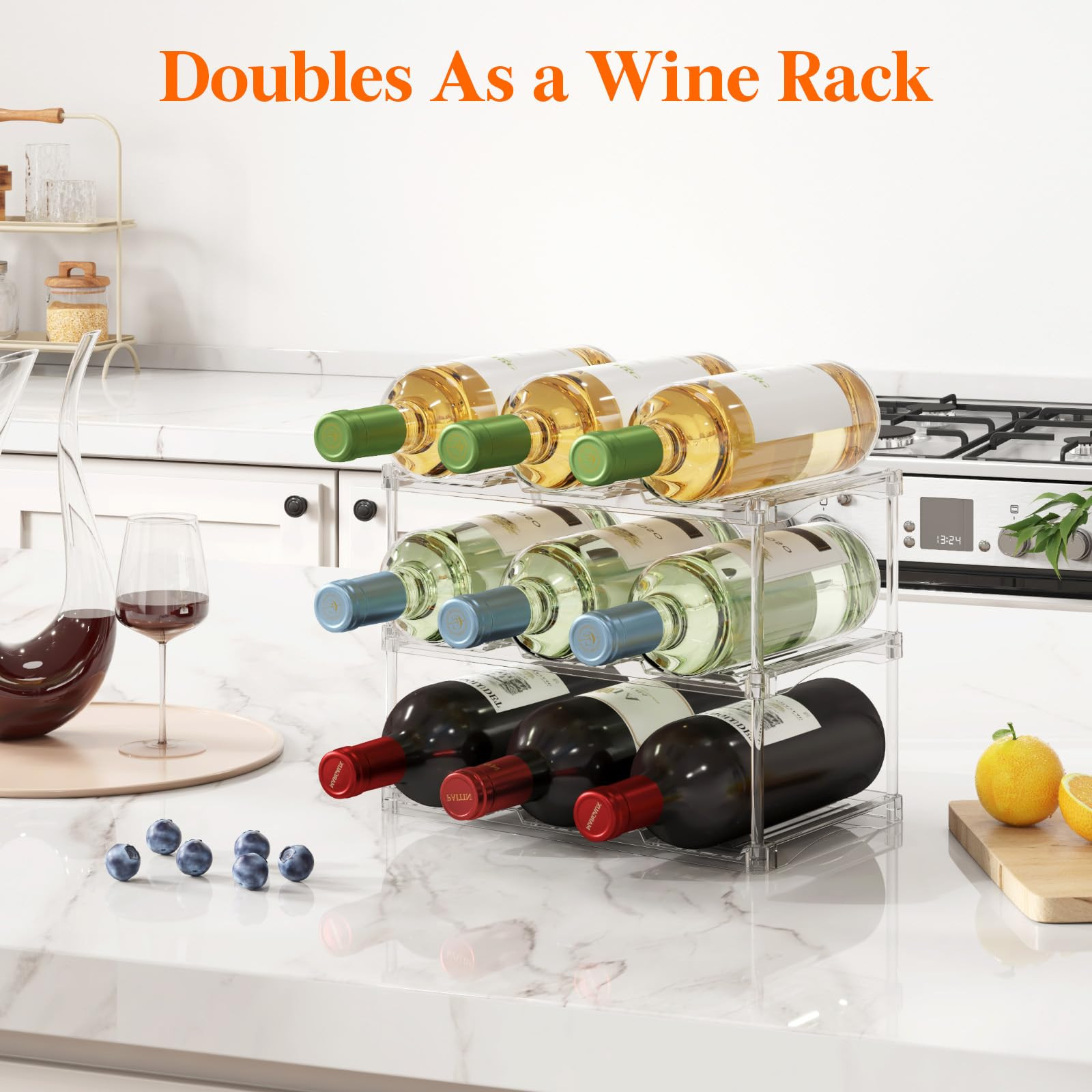Lifewit Stackable Bottle Storage Organizer, Clear Freestanding Wine Holder for Cabinet, Large Slo... | Amazon (US)