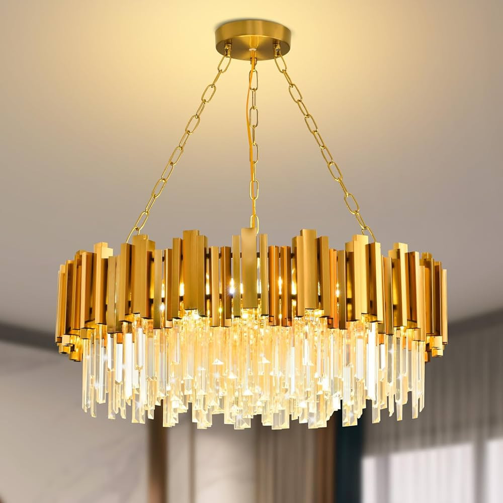 AKDXIRUN Modern Gold Crystal Chandelier Hanging Ceiling Light Fixture 12 Lights Round Crystal Cha... | Amazon (US)