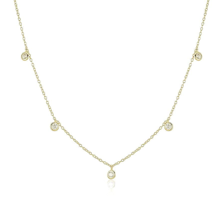 14k Gold Vermeil Diamond CZ Necklace, 14 inch to 16 inch Adjustable Choker - Dainty Diamond Penda... | Amazon (US)