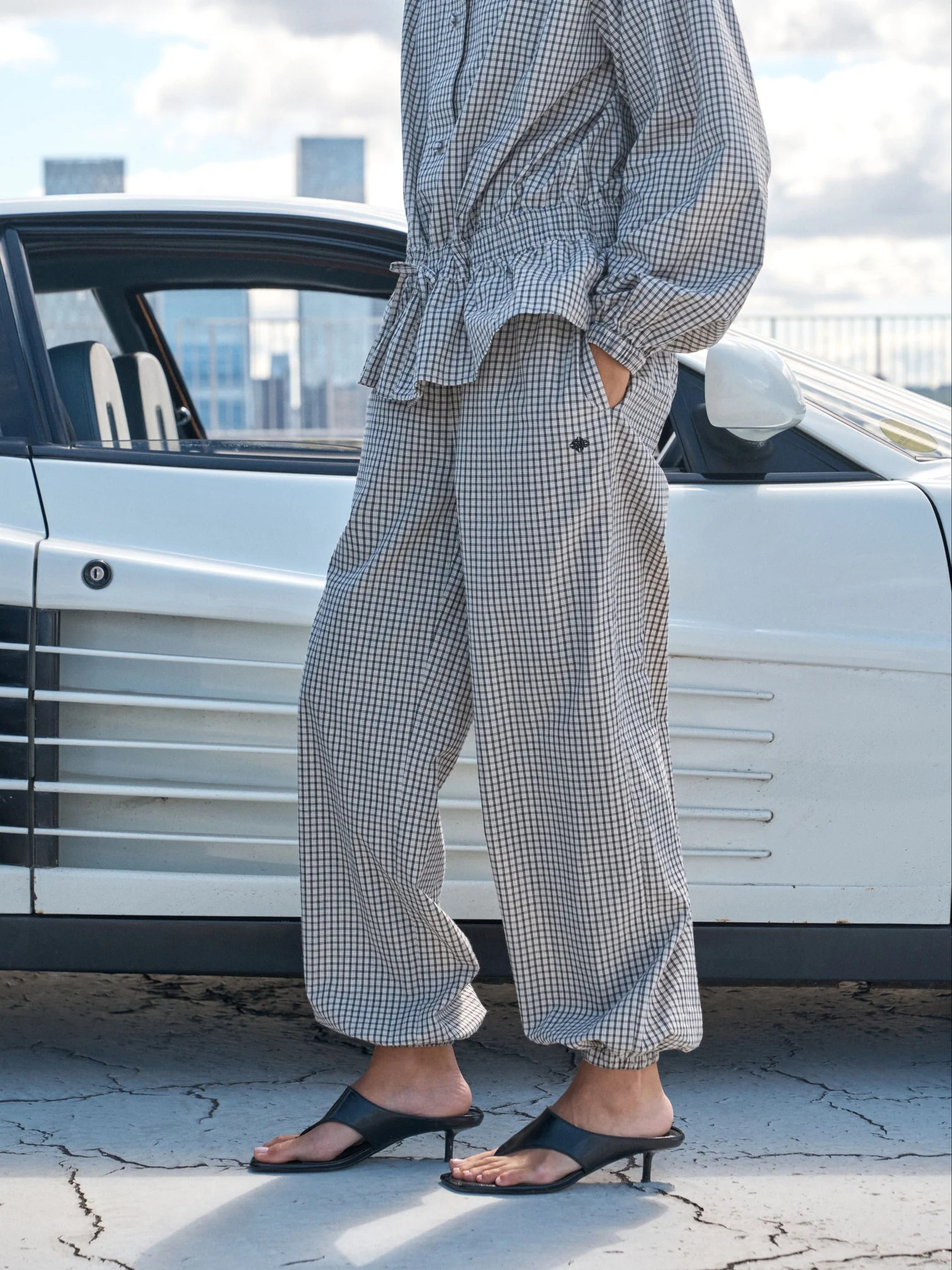 CHECKED BALLOON TROUSERS - OFF WHITE / BLACK | The Couture Club