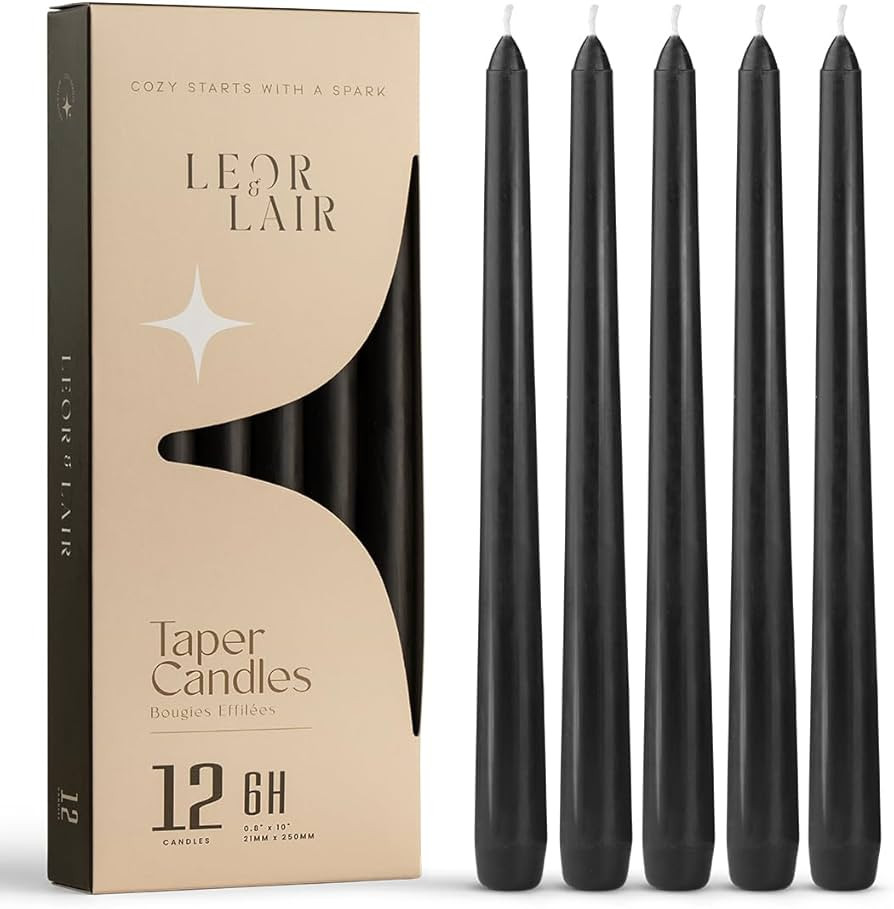 Leor & Lair Black Taper Candles - 12 Pack 10" Black Candlesticks - Unscented Long Burning Hallowe... | Amazon (US)