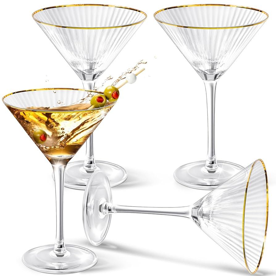 Gold Rim Martini Glasses Set of 4 Ribbed Coupe Glasses with Stem 9 oz Reusable Crystal Champagne ... | Amazon (US)