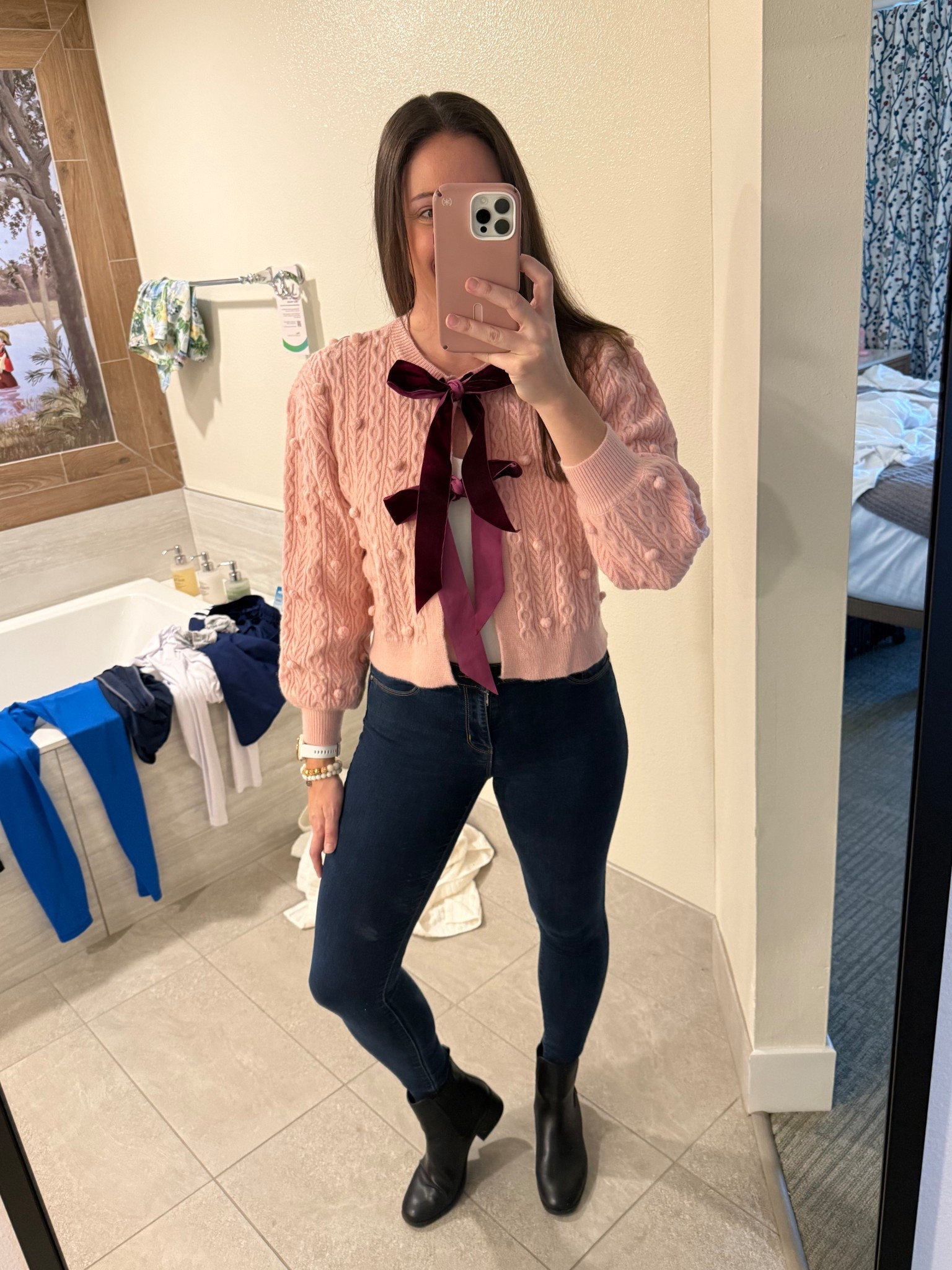 Evening fit for the night out! I love this sweater because it leans holiday without being to much with the bow ties so you get a little festive but can also wear all year long, especially for the Valentine’s Day season! Love pairing it with my Chelsea boots too! These are a favorite and so classic! Can’t go without them! 

#LTKootd #LTKgrwm #LTKFindsUnder100