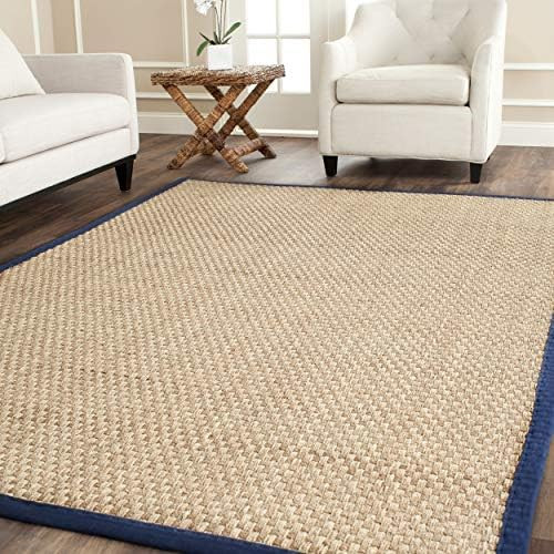 SAFAVIEH Natural Fiber Collection Area Rug - 8' x 10', Natural & Blue, Border Basketweave Seagras... | Amazon (US)