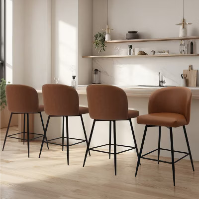NEWLAYOUT Swivel Counter Height Bar Stools Set of 4 Modern Faux PU Leather Upholstered Barstool for Kitchen, Brown | Target