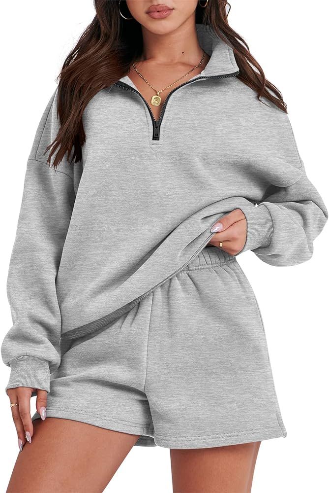 Women's Oversized 2 Piece Lounge Sets Fall Outfits 2023 Long Sleeve Cozy Casual Pajamas Short Swe... | Amazon (US)