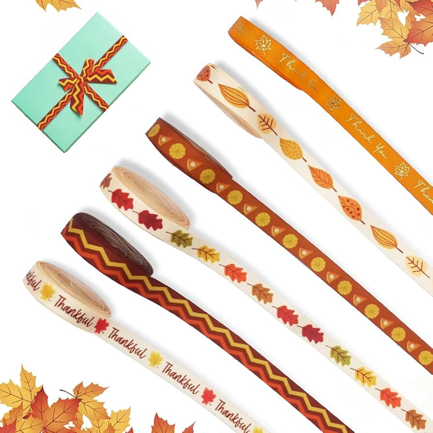6 Rolls 30 Yards Fall Ribbons Autumn Harvest Ribbons Wave Polyester Satin Ribbon Thanksgiving Pum... | Amazon (US)