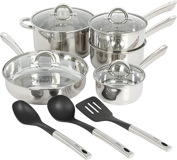 Oster Sangerfield 12 Piece Stainless Steel Cookware Set W/Kitchen Tools | Amazon (US)