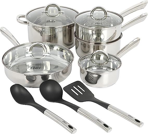 Oster Sangerfield 12 Piece Stainless Steel Cookware Set W/Kitchen Tools | Amazon (US)