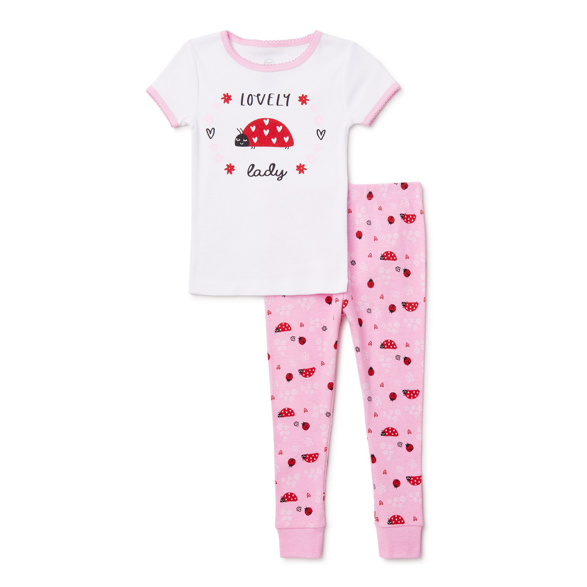 Wonder Nation Toddler Girls' Ladybug Short Sleeve Pajamas, 2 Piece Set | Walmart (US)
