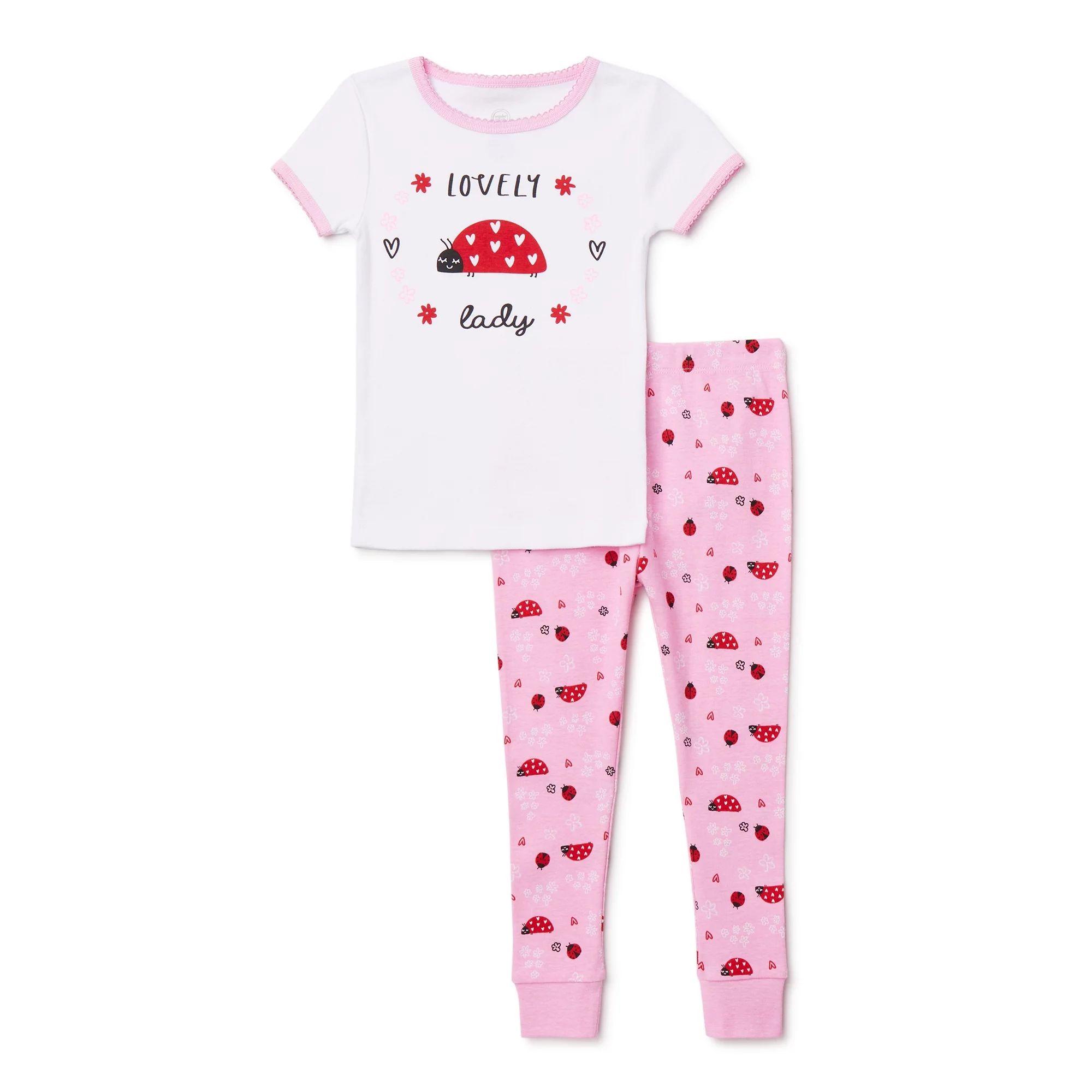 Wonder Nation Toddler Girls' Ladybug Short Sleeve Pajamas, 2 Piece Set | Walmart (US)