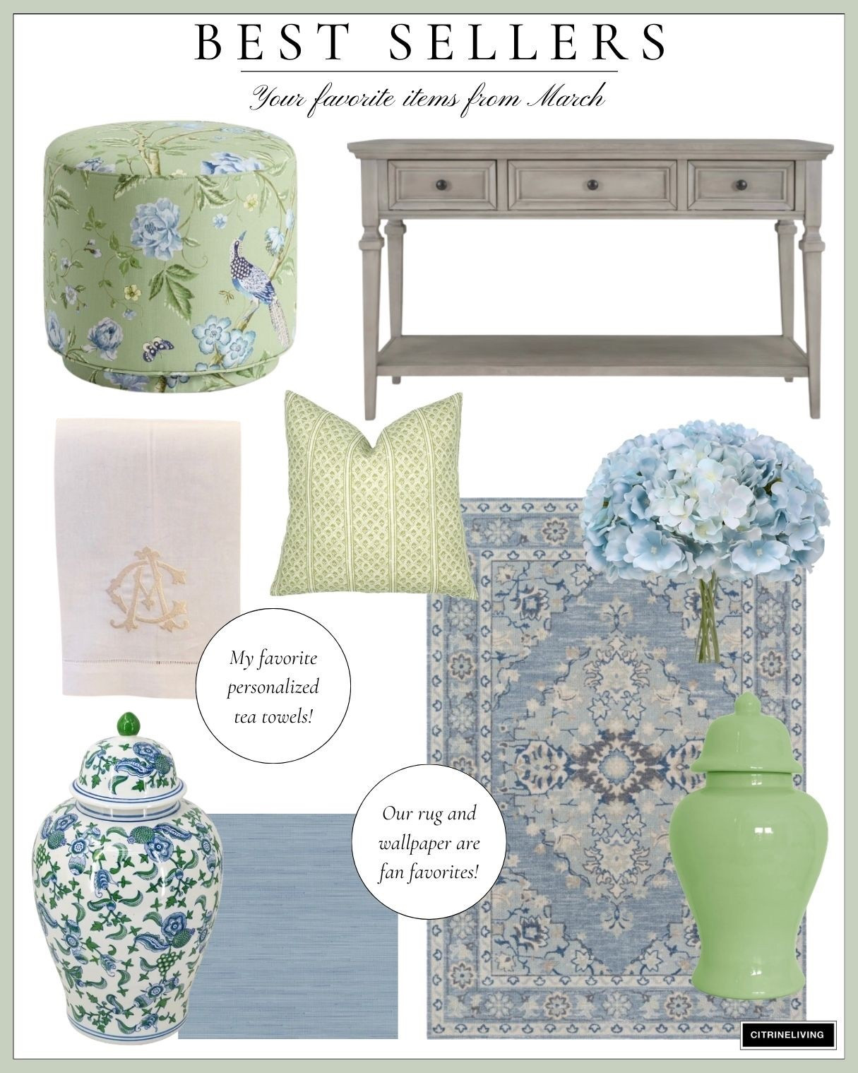 Your favorite items from March!!

Home decor, home finds, coastal home decor, throw pillows, area rug, decorate vases, wallpaper favorites

#LTKSeasonal #LTKHome