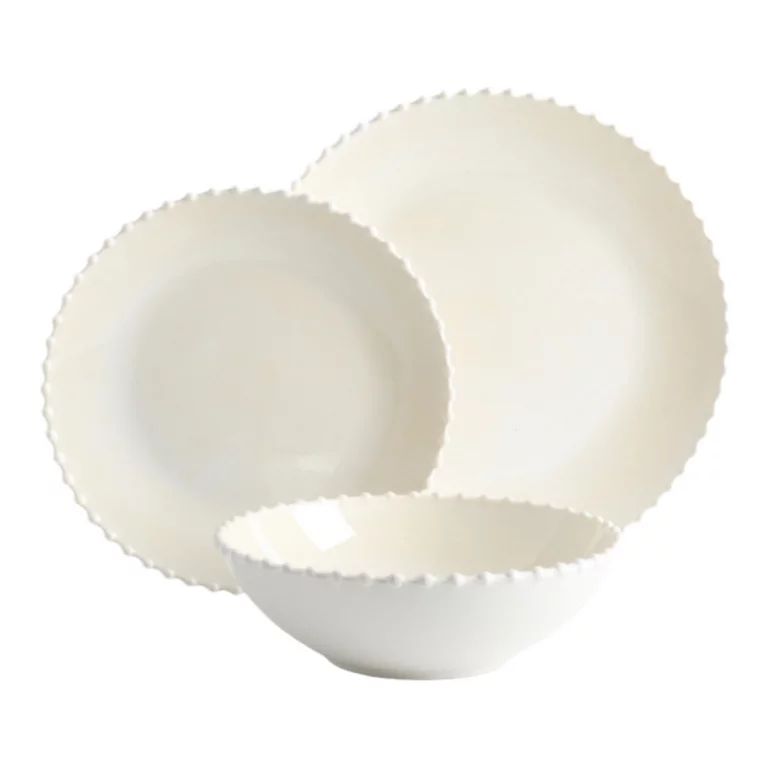 Martha Stewart Beaded Melamine 12-Piece Dinnerware Set - Cream | Walmart (US)