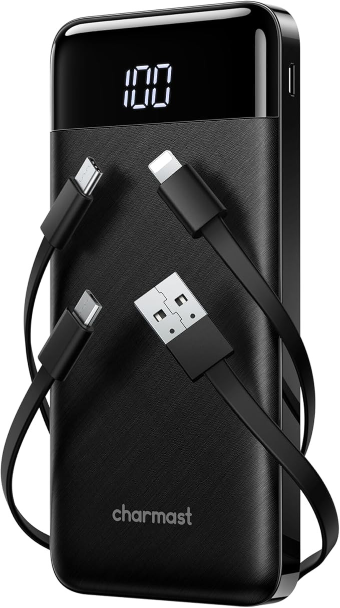 charmast Portable Charger with Built in Cables, Power Bank with Cords Wires, Slim 10000mAh Travel... | Amazon (US)