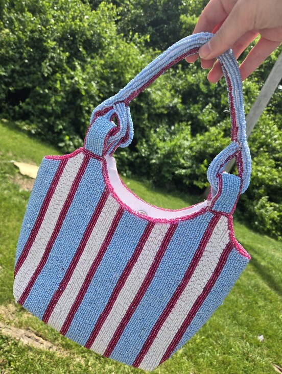 Viral Summer Beaded Blue, White & Pink Striped Small Tote | Poshmark